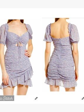 Floret Studios Lilac Pink Floral Cutout Mini Dress